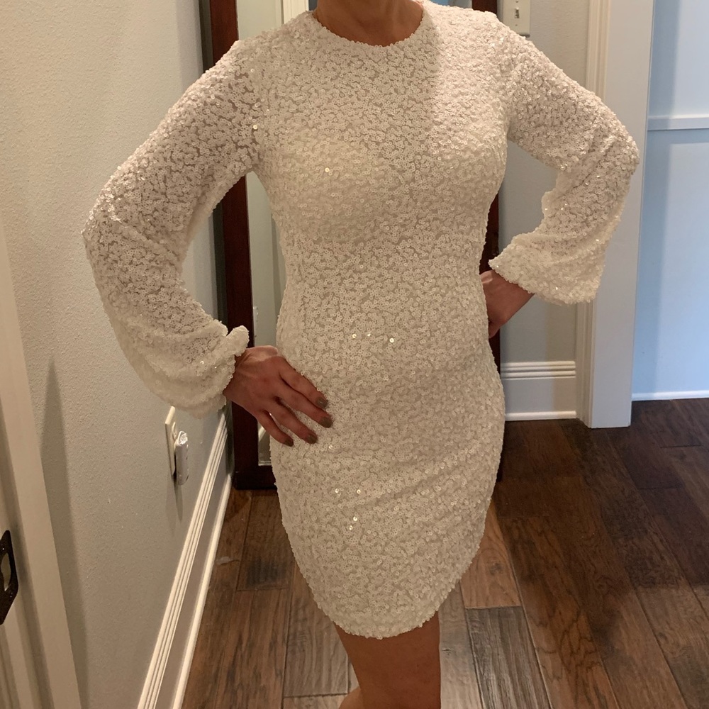 Sparkly White Sequin Mini Dress Size Small